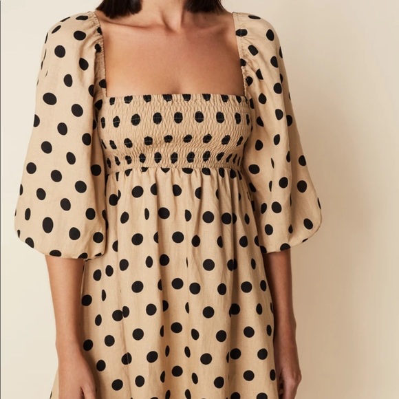 Faithfull The Brand Dallia Mini Dress Emelda Polka Dot Cold Shoulder Babydoll - Picture 11 of 16